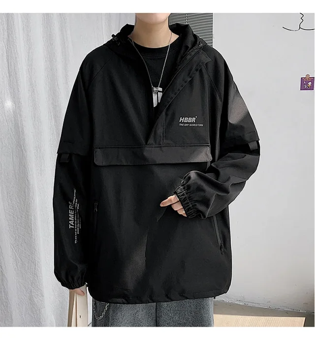 Men's Lightweight Half-Zip Hooded Pullover Jacket Detail