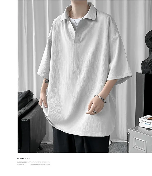 Men's Oversized Solid Polo T-Shirt Detail