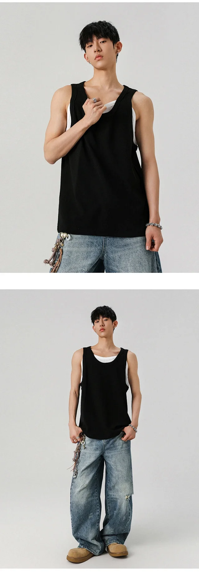 Men's Waffle Mock Two-Piece Tank Detail