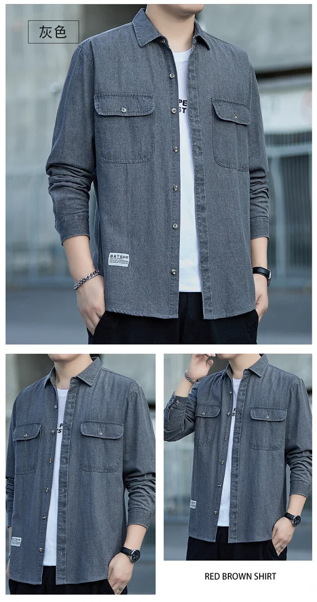 Men's Vintage Denim Oversize Work Shirt Detail