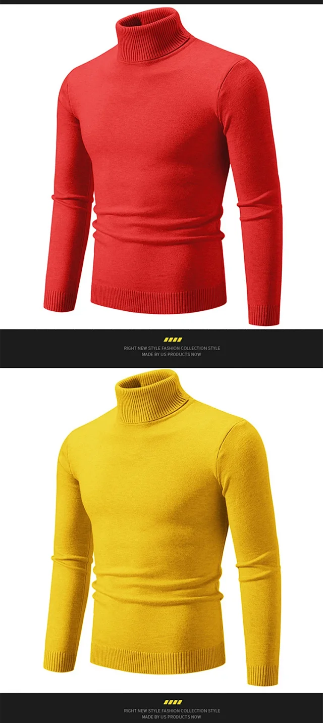 Men's Retro Minimalist Solid Turtleneck Knit Detail
