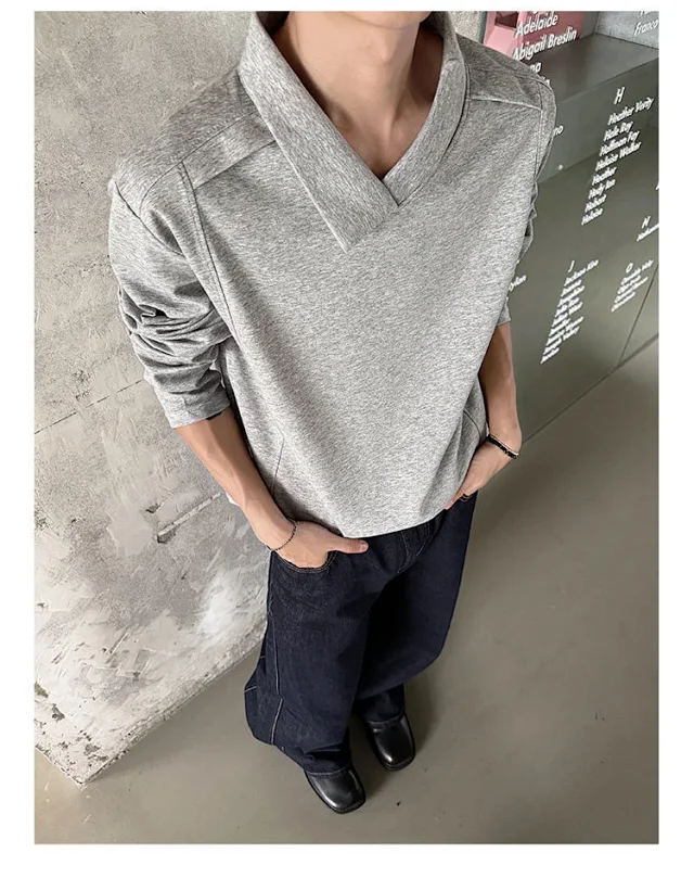 Men's White Deconstructed Polo Long Sleeve Detail
