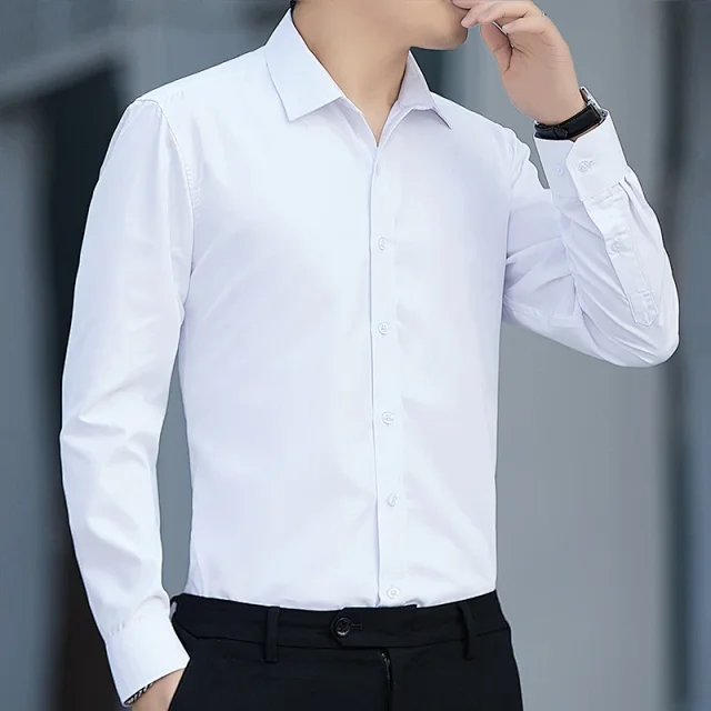 Men's Slim-Fit Wrinkle-Free White Shirt Detail