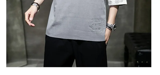 New Chinese Men's Linen 3/4 Tee Detail