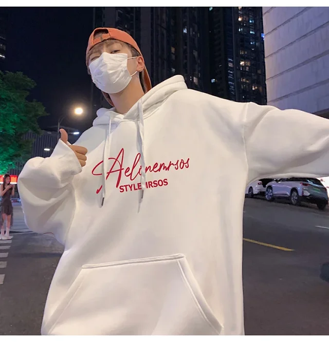 American Streetwear Men's Oversized Cotton Hoodie Detail