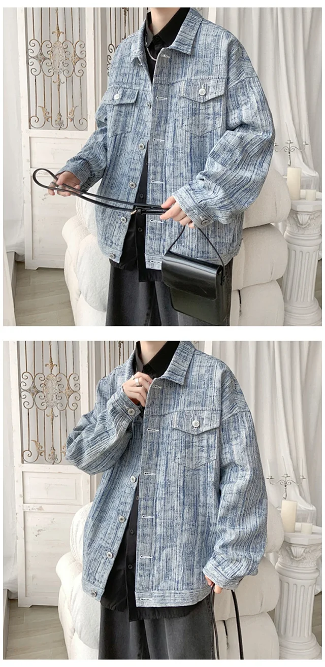 Men's Oversized Washed Denim Utility Jacket Detail