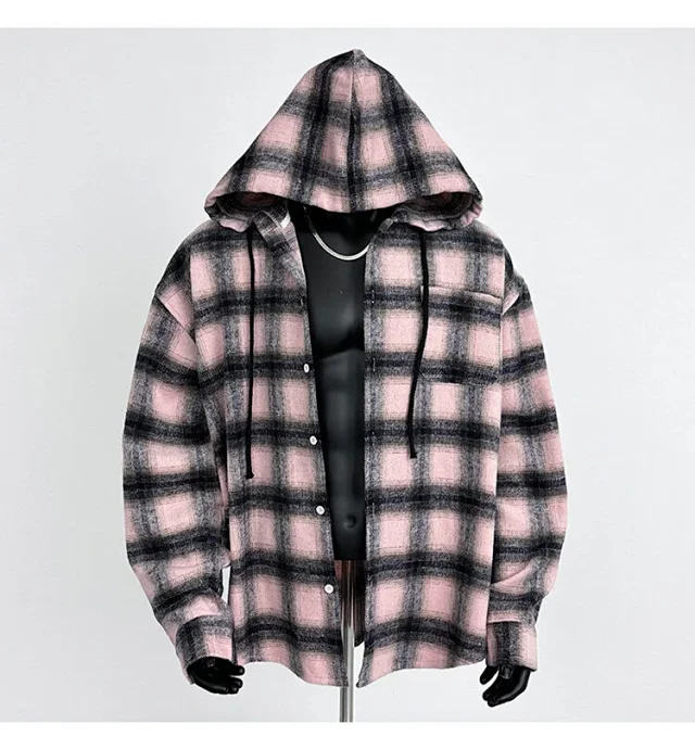 2025 Cyber Men's Plaid Hoodie Shirt Jacket Detail