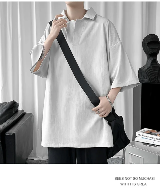 Men's Oversized Solid Polo T-Shirt Detail