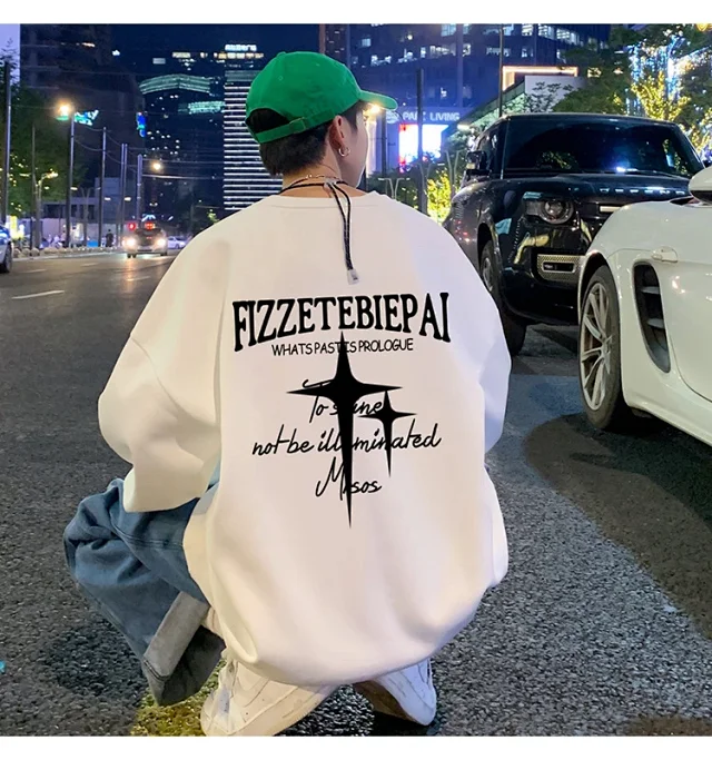 Unisex American Streetwear Crewneck Fleece Sweatshirt Detail