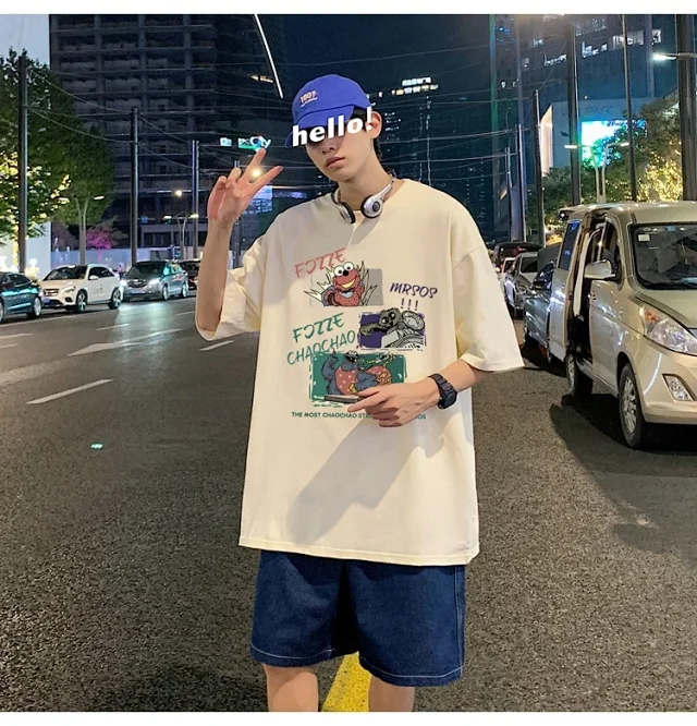 Men's Summer Oversized Cotton Street Tee Detail