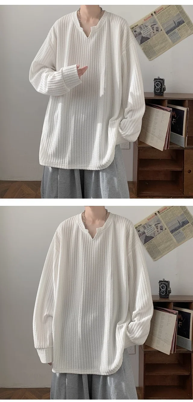 Men's High-Street V-Neck Heavyweight Sweatshirt White Detail