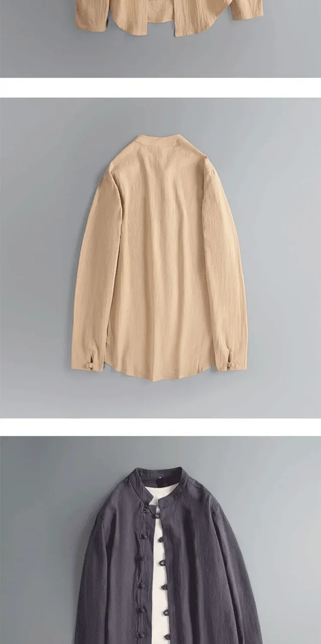 Men's Linen Long-Sleeve Vintage Tang Shirt Detail