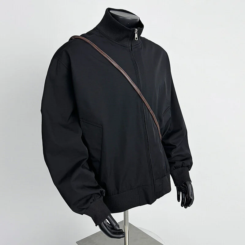 Men's Iridescent Satin Cropped Mandarin-Collar Jacket