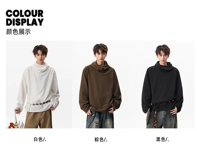 Men's 2025 Fall Retro High - neck Hoodie Detail