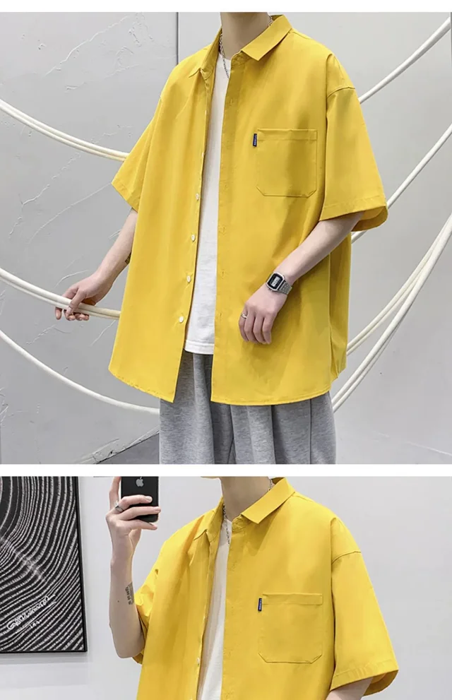 Men's Preppy Oversized Short Sleeve Shirt Detail