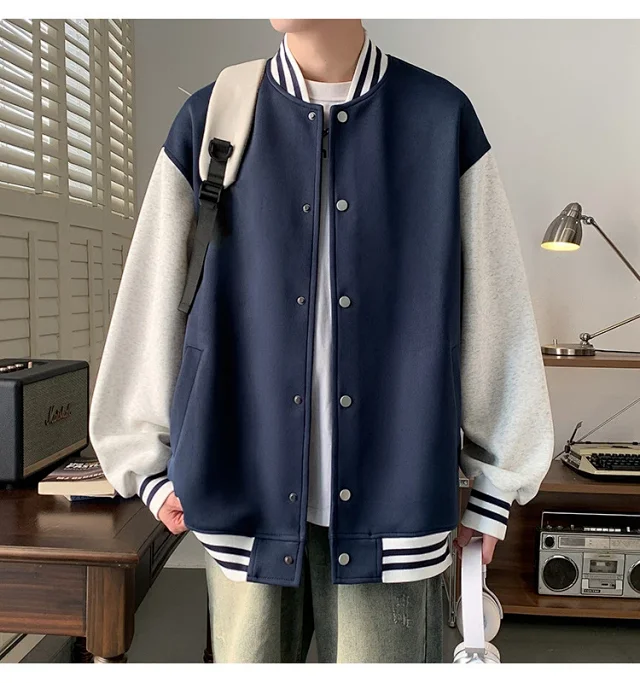 Men's Trendy Stand-Collar Baseball Jacket Detail