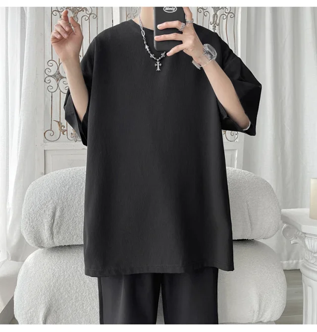 Unisex Oversized Ice Silk Draped Tee Detail