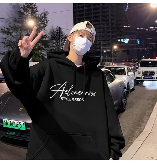 American Streetwear Men's Oversized Cotton Hoodie Detail