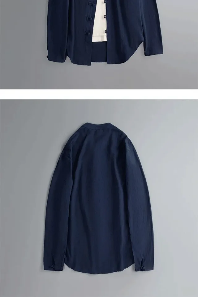 Men's Linen Long-Sleeve Vintage Tang Shirt Detail
