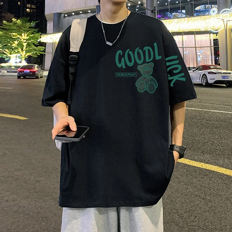 Men's China-Chic Bear-Print T-Shirt 2025 Summer