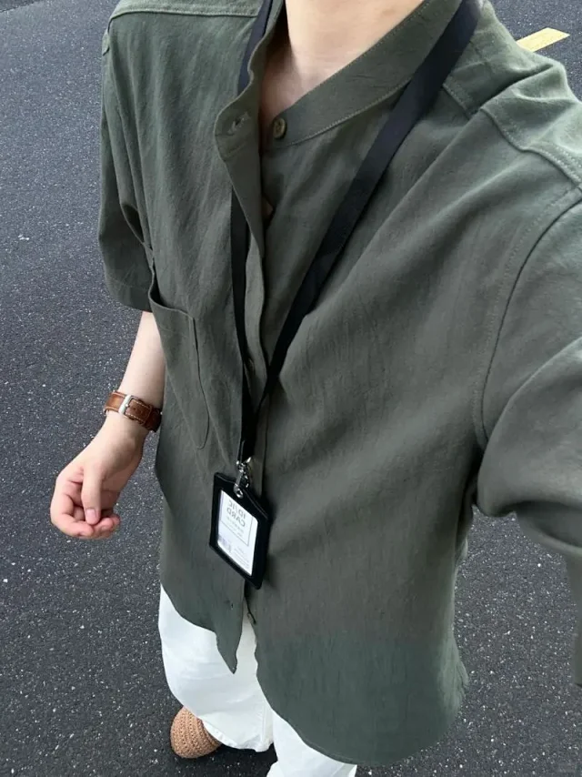 Men's Bamboo Crinkle Short Sleeve Shirt Detail