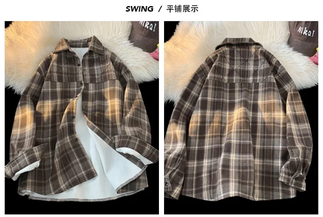 Men's Winter Fleece Retro Plaid Overshirt Detail