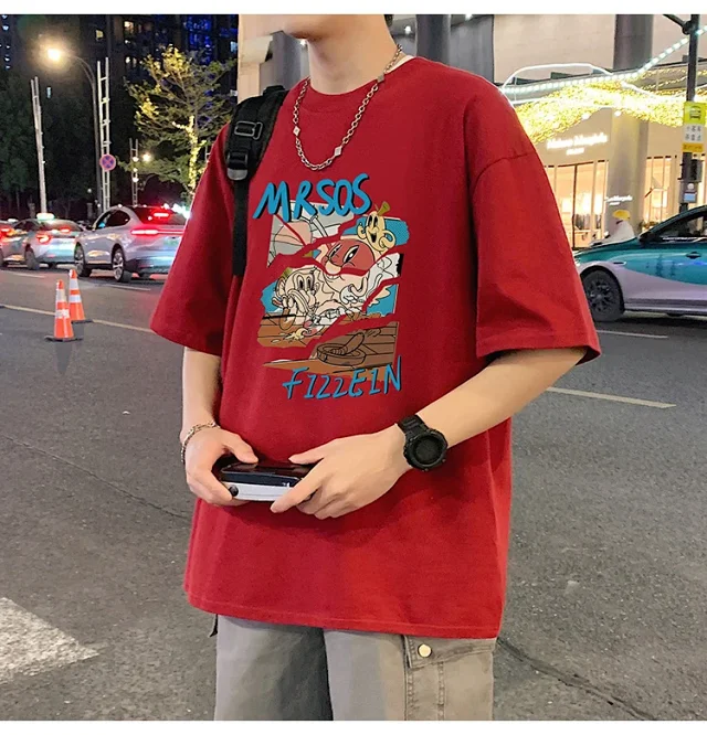 Plus Size Men's Summer Cartoon Tee Detail