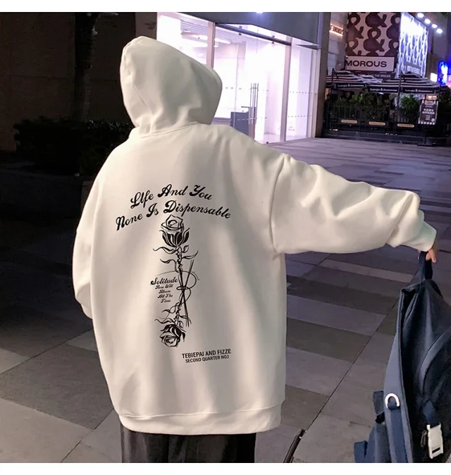 Heavyweight Cotton Rose Print Couple Hoodie Detail