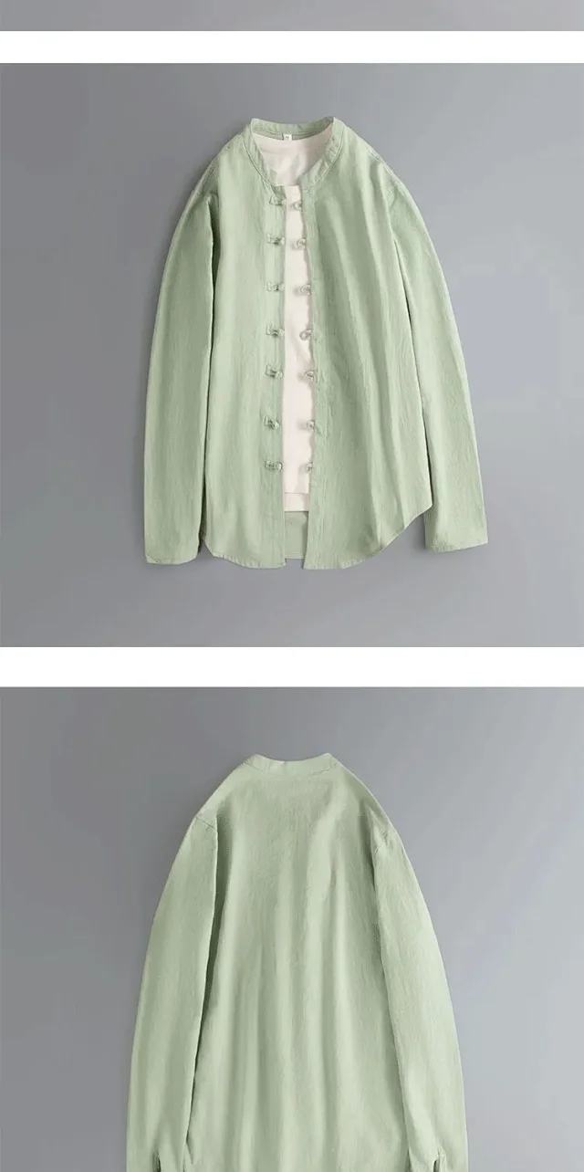 Men's Linen Long-Sleeve Vintage Tang Shirt Detail