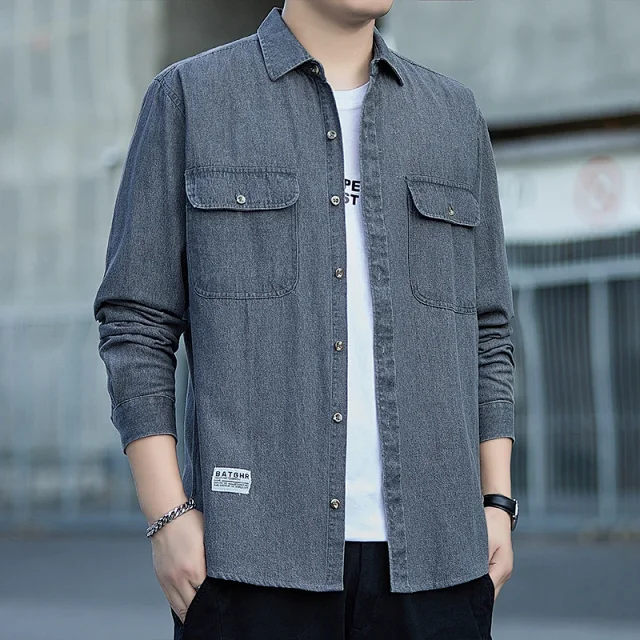 Men's Vintage Denim Oversize Work Shirt Detail