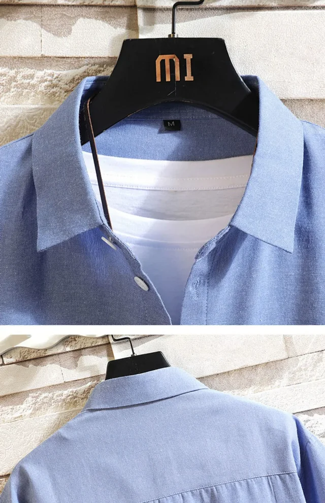 Men's Solid Oxford Short Sleeve Shirt Detail