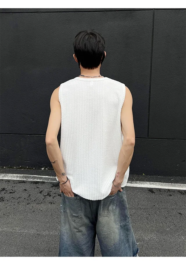 Men's Black Textured Jacquard Vest Detail
