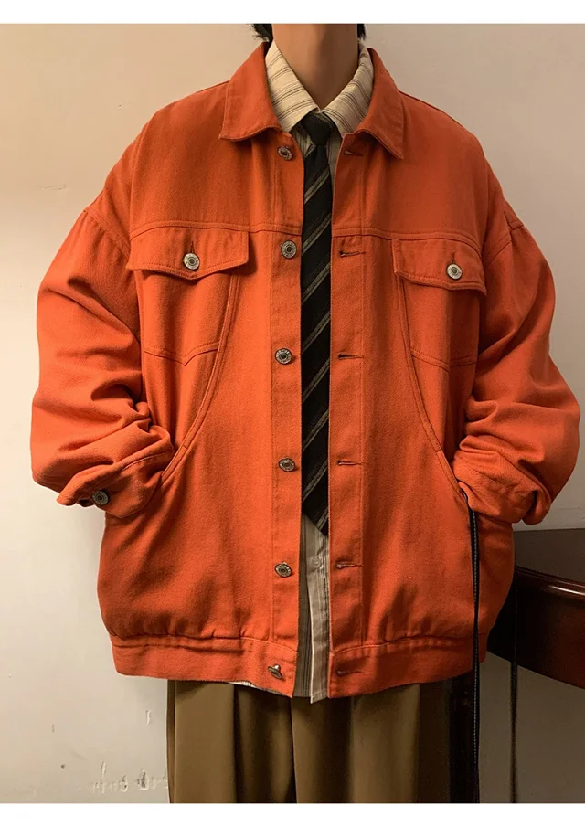Men's Korean Relaxed Cotton Denim Jacket Detail