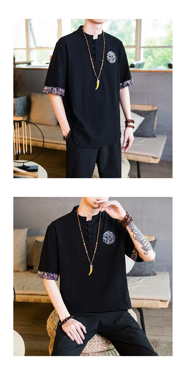 Big Men's Retro Tang Linen Tee Detail