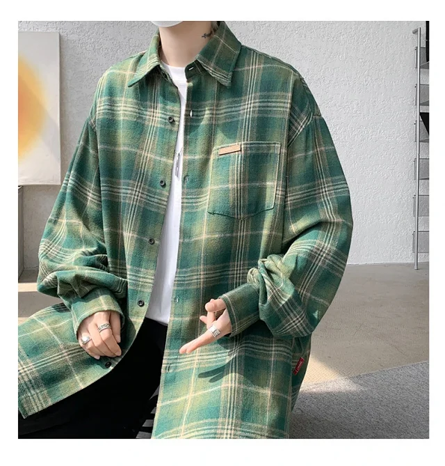 Men's Japanese Brushed Plaid Warm Shirt Jacket Detail