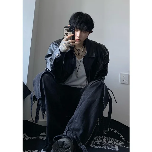 2025 Fall New Men's Padded PU Biker Jacket Detail