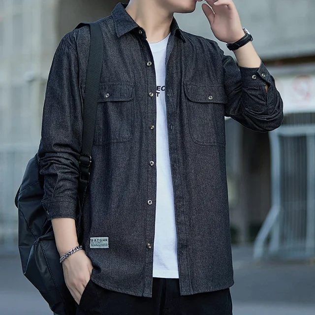 Men's Vintage Denim Oversize Work Shirt Detail