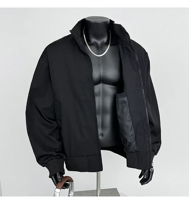 Men's Iridescent Satin Cropped Mandarin-Collar Jacket Detail