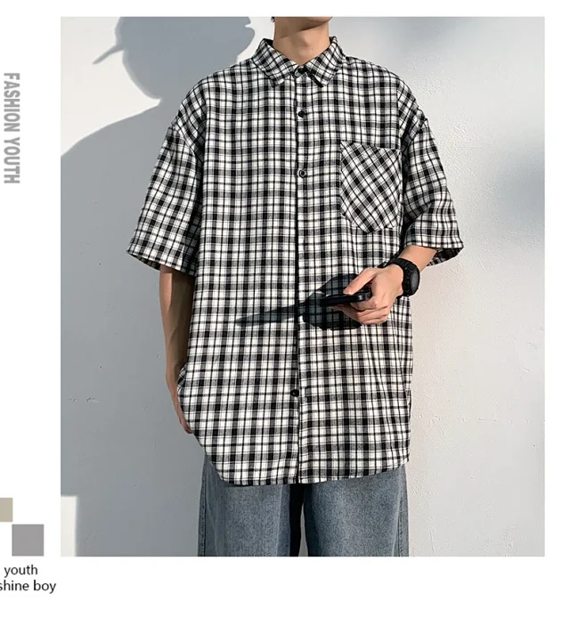 Men's Casual Checked Short Sleeve Shirt Detail