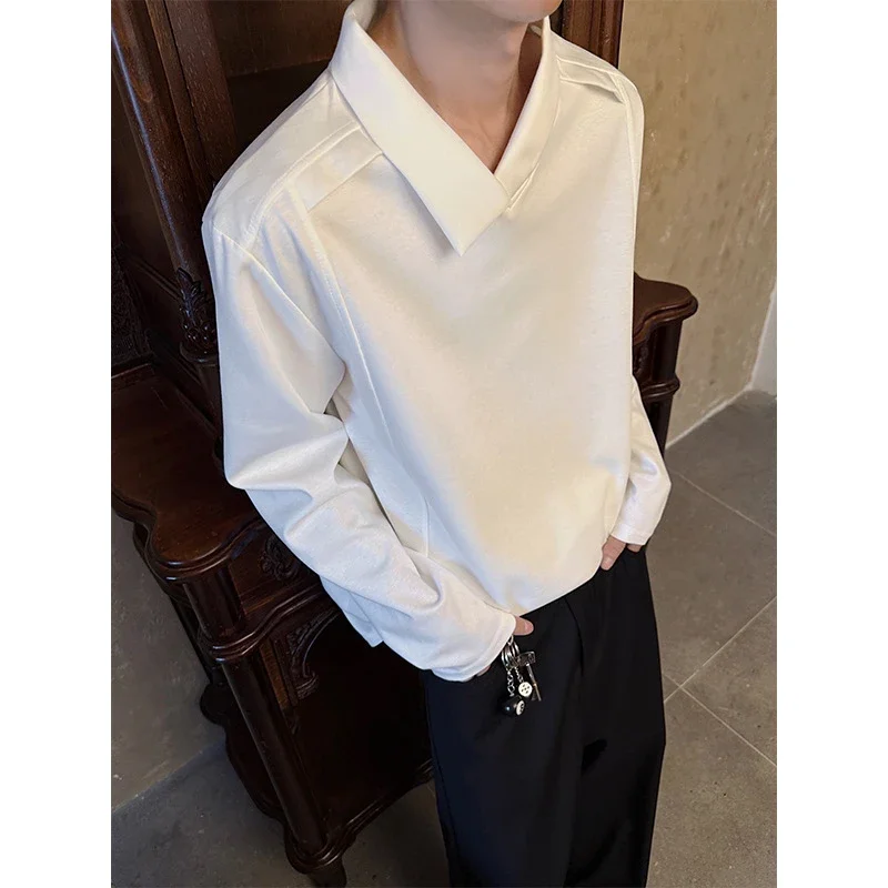 Men's White Deconstructed Polo Long Sleeve