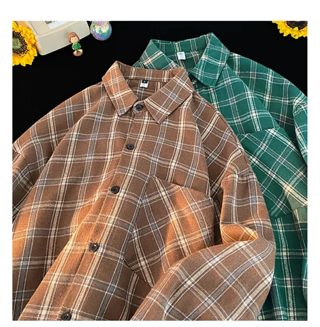 Men's Red Japanese Brushed Plaid Overshirt Detail
