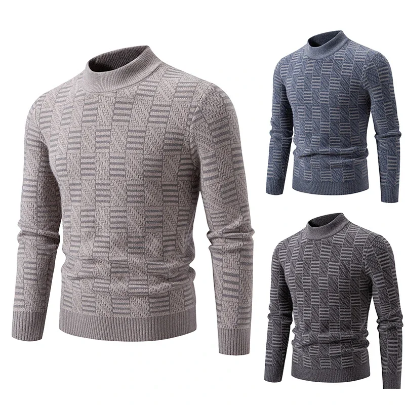 Ruisheng Men's Casual Half-Neck Jacquard Sweater