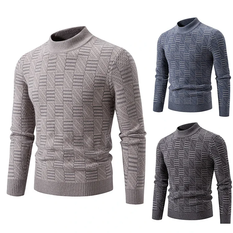 Ruisheng Men's Casual Half-Neck Jacquard Sweater