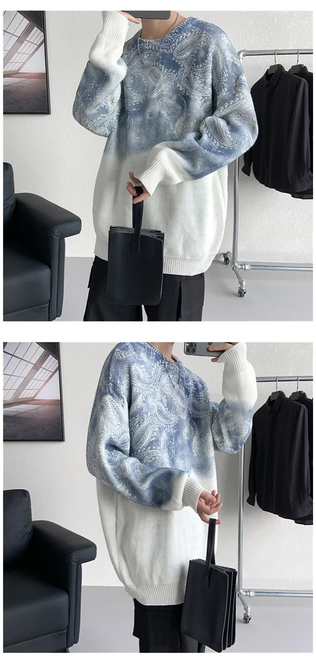 Men's Winter Paisley Tie-Dye Sweater Detail
