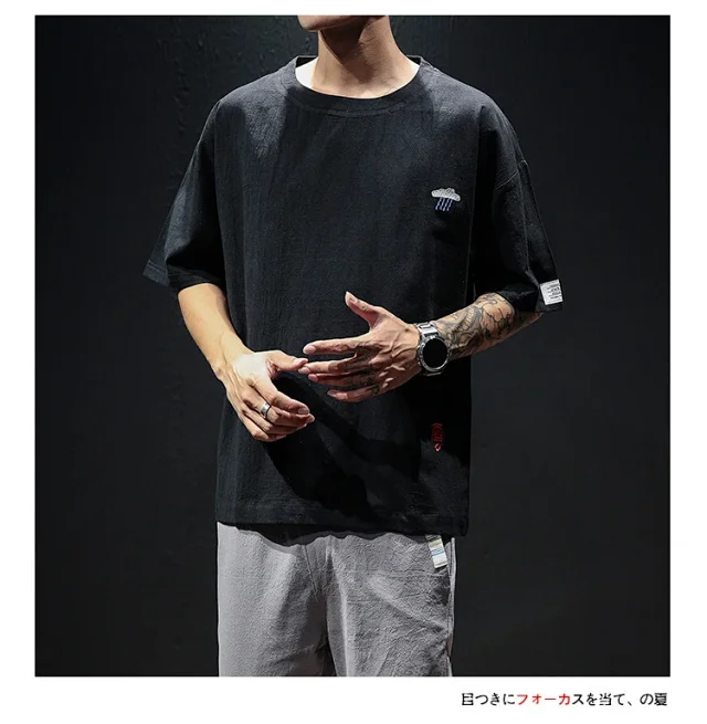 Linen T-shirt Men's Short Sleeve Detail