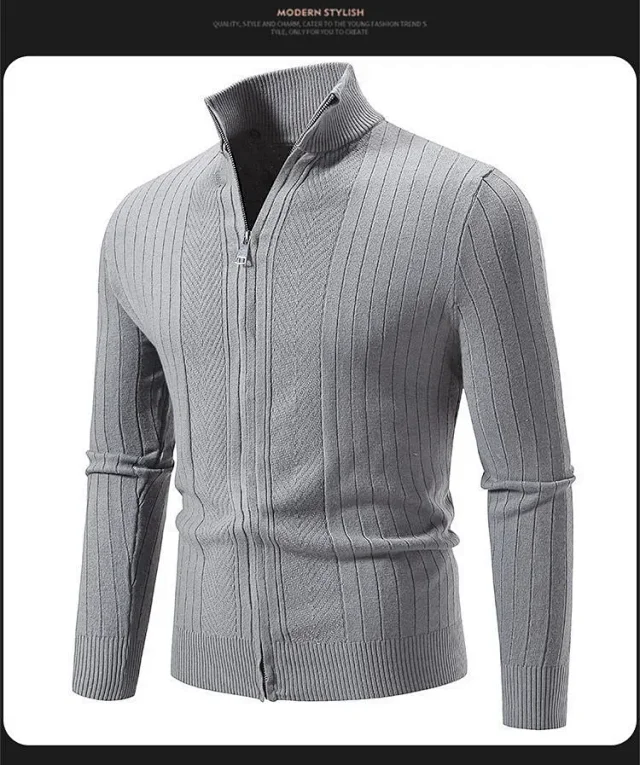 Ruisheng Men's Slim Stand Collar Cardigan Detail