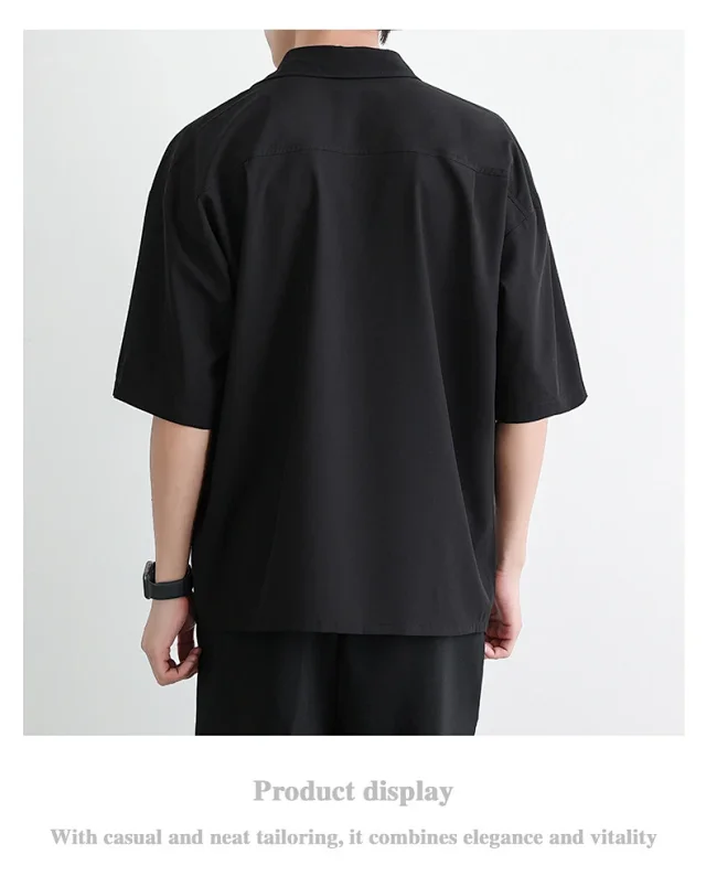 DK Men's Loose Cooling Black Shirt Detail