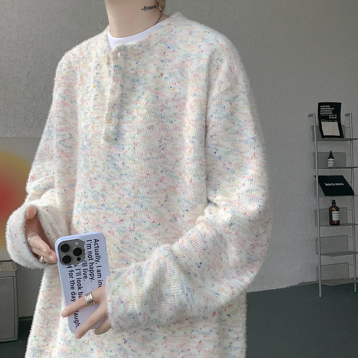 Cleanfit Colorful Unisex Loose Henley Hoodie