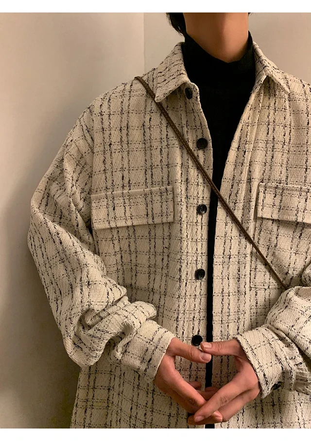 Men's Plus Size Houndstooth Wool Jacket Detail