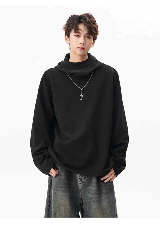 Men's 2025 Fall Retro High - neck Hoodie Detail